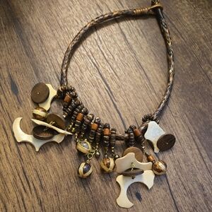 ​Tribal Choker Necklace Braided Rope Cord Wood Accents Ethnic Boho Jewelry